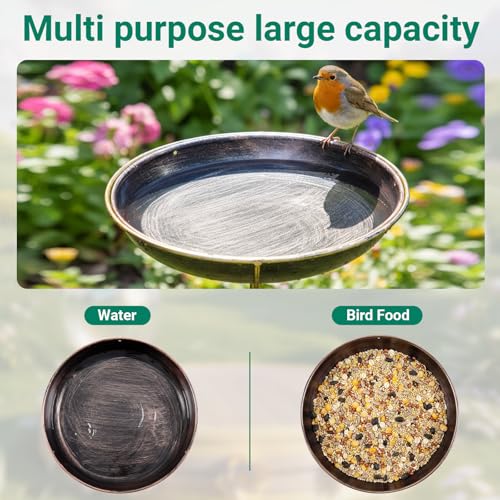 Glooglitter 32" H*12" W Bird Bath with Solar Fountain Fountain Hanging & Freestanding 2 in 1 Outdoor Garden Decor Metal Ground Stake with Solar Pump for Birds Patio Yard 1 Gallon Antique Bronze