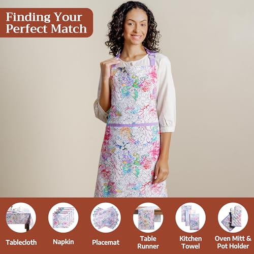 Maison d' Hermine Aprons for women with Pocket 100% Cotton (27.50"x31.50") | Adjustable Neck Strap & long ties Apron Men Chef Wedding Cooking Gardening Server Maid - color: 046 - Floral Love