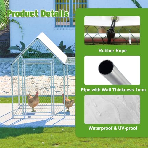 Large Metal Chicken Coop 196×42×59" Heavy-Duty Galvanized Steel Chicken Run Fence,Hens Pen with Waterproof and UV-Proof Cover,Poultry Cage with 156" in Length Tunnel for Outside，for Ducks,Rabbits - size: 196.0"L x 42.2"W x 59.6"H