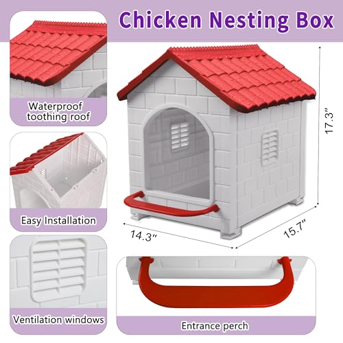 Nesting Boxes for Chicken, Large Single Compartment Chicken Nesting Boxes | 100% Waterproof Hens Nesting Box for Laying Eggs for Hens, Ducks and Poultry, Indoor & Outdoor Use(Red) - color: Red, size: 15.7"D x 14.3"W x 17.3"H