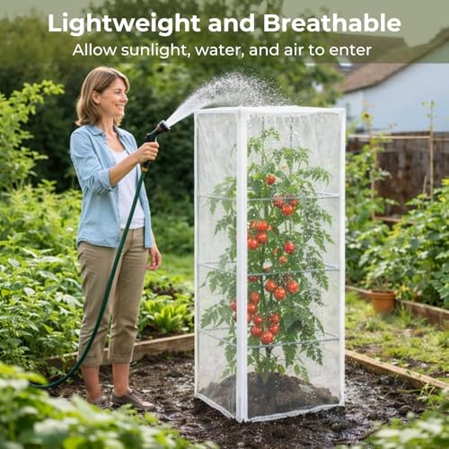 Garden Bird Netting, 3 Pack Tomato Cage Netting with Zipper, 18" x 60" | Fine Mesh Plant Protector, Zipper Access Design, Bird & Squirrel Barrier, Garden Plant Netting