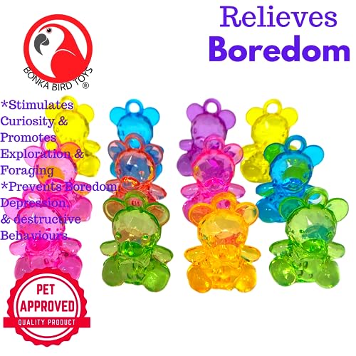 Bonka Bird Toys 2523 Pk12 Color Acrylic Teddy Bear Beads 1.50" X 0.75" with Loop, Conure, Cockatiel, Quaker and Similar Sozed Birds