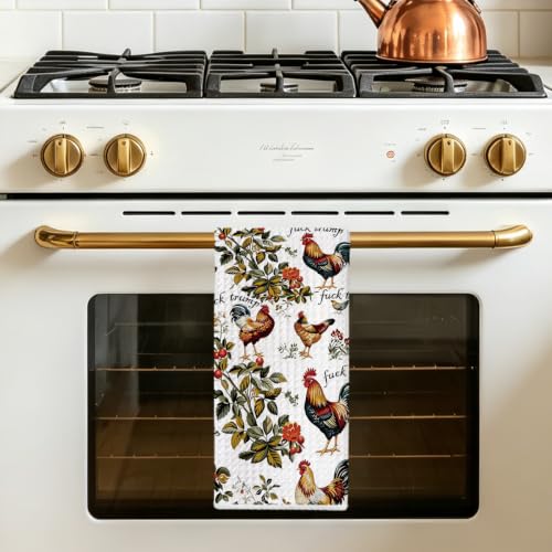 Jztco Funny Trump Kitchen Towel, Rooster Gifts Reusable Hand Towels | Absorbent Microfiber Dish Cloth Tea Towels for Kitchen Home Decor, Anti Trump Gifts for Women 14x24 Inch - color: Multi 1606