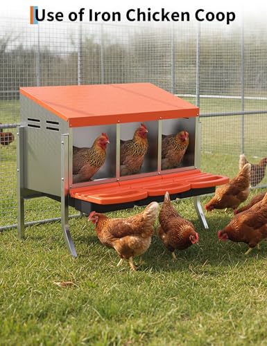 GarveeLife Chicken Nesting Box 3 Hole, Galvanized Steel Nest with Roll Away Egg Collection & Swing Perch, Easy-Clean Laying Box for Hens, Heavy Duty Design for Chicken Coop - color: Orange, size: 3 holes with legs