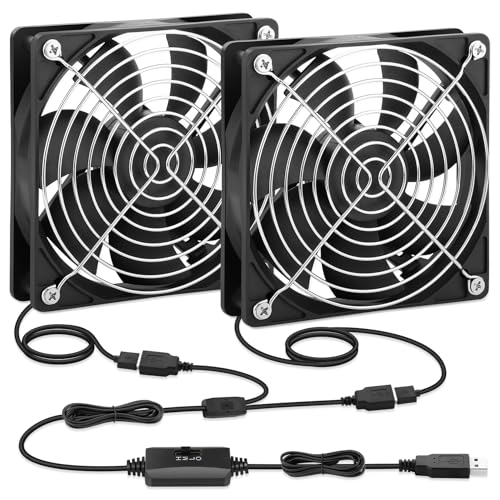 USB Cooling Fan 120mm 5V Brushless with Speed Controller 2 Packs | Small Cooling Fan with Variable Speed for PC Computer PlayStation Xbox Router Receiver DVR AV Cabinet Projector - style: 120mm x2