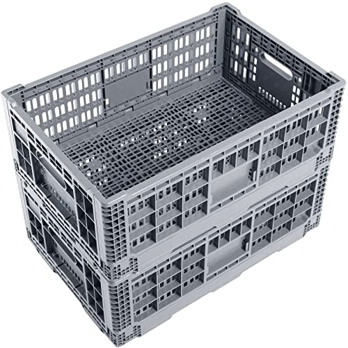 Collapsible Storage Bin/Containe， Transfer box,crate Transit storage of various items (Gray 23.6" L x 15.7" W x 8.6" H-two) - size: Gray 23.6" L x 15.7" W x 8.6" H-two