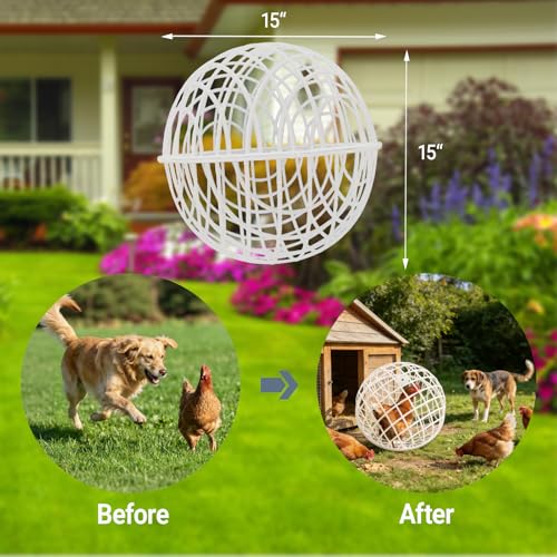 15.7" Ball-Shaped Movable Chicken Coop,Pigeon Rabbit Duck Safe Walking Net,Preventing Trampled by Horse,Predation by Eagles,Wolves,Dog Bites.Pet Removable Prevent Harassment Safety Hutch - color: WHITE