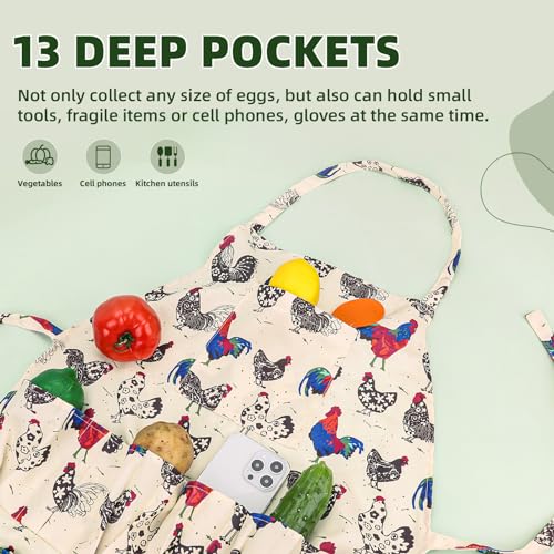 1 pack Egg Apron, Egg Collecting Apron for Chicken Duck Goose Eggs, with 13 Pockets Chicken Egg Apron for Women&Men
