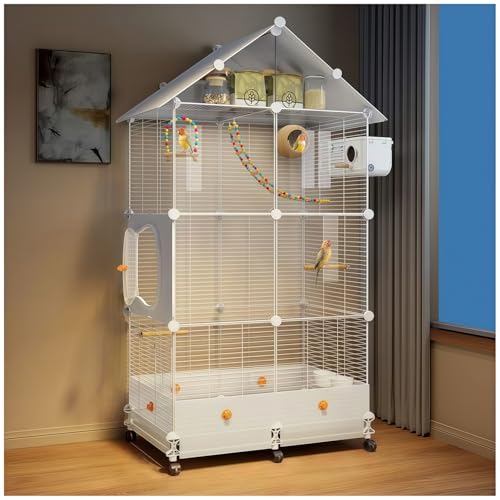 60in Large Flight Bird cage, Equipped with Bird's Nest，Ladder, Swing, Feeder, etc. with Wheels for Easy Outdoor Movement, Suitable for Parrots, Pigeons (White) - color: White