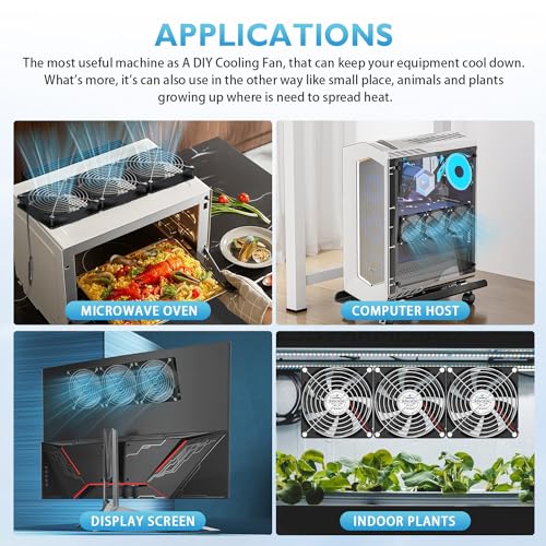 3X120mm Computer Fans with AC Plug & Speed Controller - 12V DC Cooling Fans for PC Case, Server Cabinet, Industrial Chassis, Greenhouse Ventilation - size: 3x120mm
