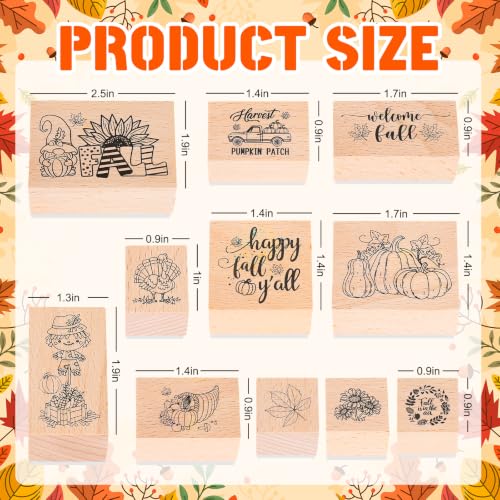 JarThenaAMCS 16Pcs Fall Wooden Rubber Stamps Set 11 Pcs Autumn DIY Craft Cards Stamps Pads with 5 Mixed Ink Pads for Fall Thanksgiving Party Gift Decor Classroom Scrapbooking Cards Making Supplies - style: Fall