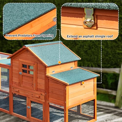 Large Chicken Coop Outdoor Durable Duck House Poultry Pet Hutch & 2 Wood Eggs Run Cage Nesting Box Waterproof Asphalt Roof Ramp Removable Tray Wire Fence for Backyard Small Animal (Orange)