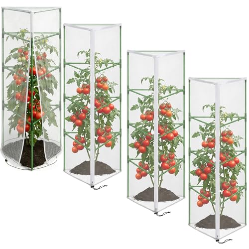 4 Pcs Garden Bird Netting for Triangle Plant Cage, 59" x 20" x 20" Tomato Cage Garden Net Cover with Zipper, Tomato Trellis Insect Bird Barrier Protection Mesh for Vertical Climbing Plant Vegetable - color: Triangular, size: 4 Pcs