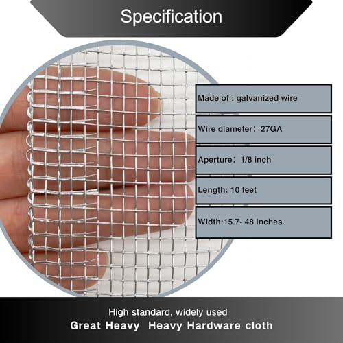 1/8 inch Galvanized Hardware Cloth Wire Mesh Screen Roll (24in x 20ft)
