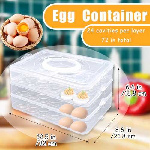 Jgalnim 3 Layer Deviled Egg Trays Containers with Lid,Plastic Refrigerator Egg Carrier with Handle for 72 holes,Clear Storage Platter for Portable Devil Egg,Easter Thanksgiving - style: 3 layer 72eggs