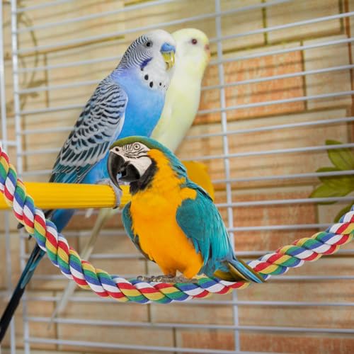 Hemobllo Parrot Rope Climbing Toy with Cotton Rope Perch 41.33In Durable Standing Bird Chewing Toy for Pet Birds Cage Accessories - size: 105cm