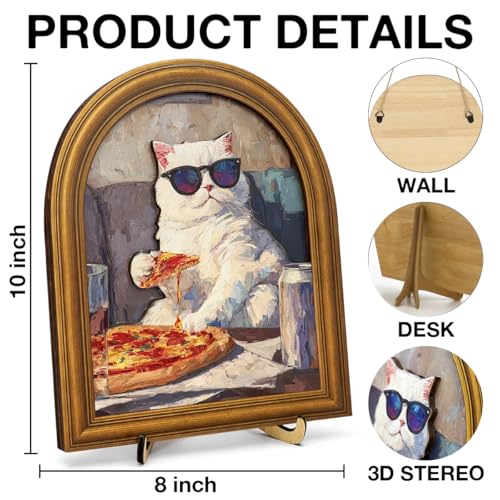 3D Funny Pizza Cat Wall Art Sign for Kitchen Decor, Cool Sunglasses Cat Portrait Decor, 8x10 Inch - color: Cat-4