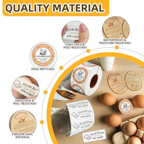 3 in 1 Total 1850pcs Farm Fresh Egg Stickers Set Including 250pcs Handing Instruction Cards,800pcs 2” Round Unwashed just got Laid Carton Stickers,800pcs Rectangular Please Return Egg Carton Labels - style: 3 in 1 Egg Stickers Set