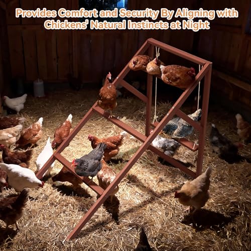 PETSFIT Wooden Chicken Roosting Bars for 8-10 Chickens, Easy Assembly | Multi-Level Design with 4 Perchs and Swings, Durable Fir Wood for Outdoor Coops,Ideal for Backyard Farms,Easy to Clean - size: 51"L x 26.6"W x 38"H