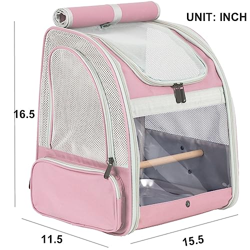 Bird Carrier Backpack with Wooden Stand Perch, Vented and Breathable Bag to Carry Parakeet Cockatiel Conure Parrot (Pink, Bird Backpack) - color: Pink