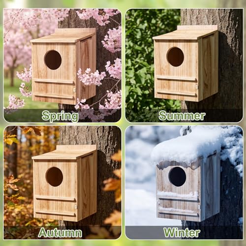 Novabright 2 Pcs Large Great Horned Owl House, 16" x 12" x 11" carbonized Weatherproof Wooden Nesting House for Screech Owls, Boreal, Northern Pygmy, Saw-whets, Elf, Flammulated and Others