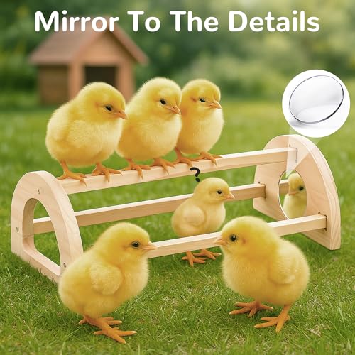 Chicken Roosting Perch Bar - Large Pine Wood with Mirror, Outdoor Use, Easy Installation