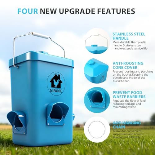 Chick Feeder 3 Gallon/26 LB Automatic Feeder Gamefowl Supplies with 3 Nipples Hanging/Standing Design for Backyard Coop & Small Farm Brooder Hens Ducks and Poultry
