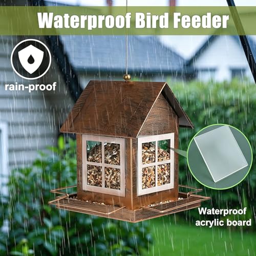 Bird Feeder, Waterproof Bird Feeders for Outdoor Hanging | Heavy Duty Metal, 3LB Large Capacity, 4 Perches, Drain Holes, For Outside Garden Yard Country Hanging, House Shape - size: Standard