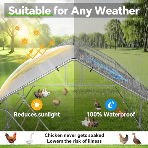 9.9x9.9 FT Large Metal Chicken Coop, Walk-in Poultry Run Enclosure | Weatherproof Cover, Reinforced Metal Frame, Walk-in Chicken Run, Outdoor Poultry Cage for Hens Ducks Rabbits - size: 119"L x 119"W x 78"H