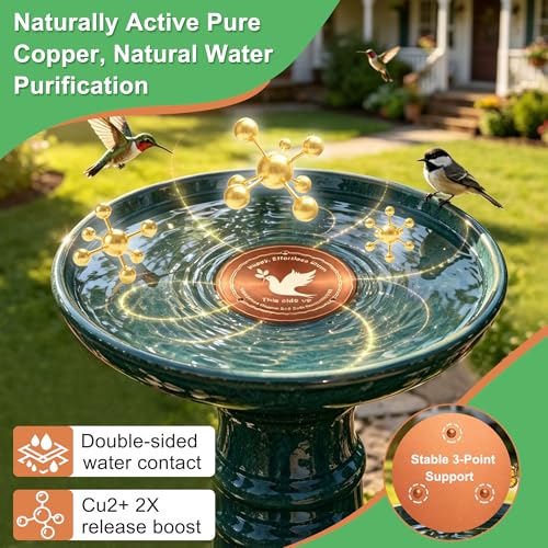 Yeomi 3-Pack Bird Bath Copper Disk, 99.99% Pure Copper 4 Inch 0.6mm Thick Water Purification Plate with Triple-Point Support, Chemical-Free Natural Cleaner Copper Bird Bath for Outside, All-Season Use - color: 3pack
