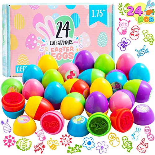 JOYIN 24Pcs Easter Egg Stampers Toys for Easter Eggs Hunt Game, Basket Stuffers Fillers, Kids Party Favor, Assorted Self-ink Stamp for Classroom Exchange and Prize Supplies Gifts - style: carrot