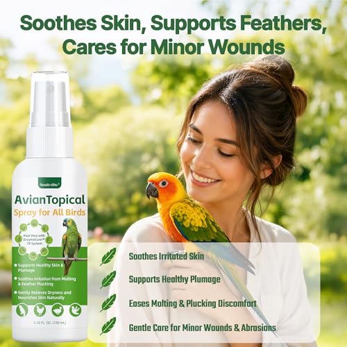 Avian Care Topical Spray for All Birds, Aloe Vera Bird Spray for Dry Itchy Skin, Molting and Feather Stress Support, Gentle Topical Care for Skin Comfort and Healthier Looking Plumage, Daily Use
