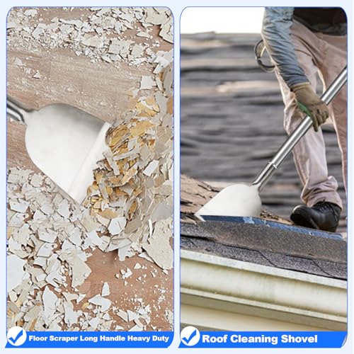 Paint Floor Scraper Tool, Wallpaper Removal, Garden Flat Shovel | for Sticker Remove, Tile Gum Glue Stains Cleaning Tools, Snow Ice Shovel for Driveway-Long Handle Stainless Steel