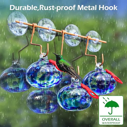 Pozfun Window Hummingbird Feeder with Suction Cups,Hand-Blown Glass Hummingbird Feeders for Outdoors Window Mounted with Metal Hook,Close Bird Watching,Finch in Garden,Yard(Dotted Blue) - color: Dotted Blue