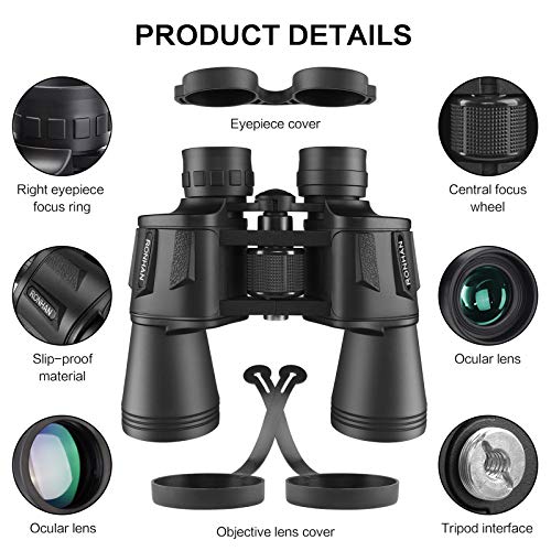 20×50 Binoculars for Adults High Powered with Carrying Case & Strap | HD Optics, Large Eyepiece, Bird Watching, Cruise Ship, Travel, Outdoor Hunting, Road Trip, Sport Games, Tripod Adaptable