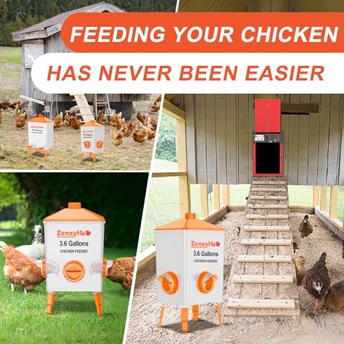 No Waste Chicken Feeders, DIY Automatic Poultry Feeder - 8 Ports Orange | Buckets Barrels Bins Troughs‑mountable Design for common Breeds of Chicken Flock with Hole Saw - size: 8 Ports