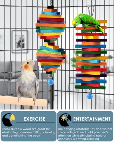Bissap 2 PCS Bird Chew Toys, Multicolored Bagel Cascade Bird Parrot Chewing Sticks Biting Wooden Blocks Toy for Small Medium Conure Parakeet Cockatiels Lovebird Similar Sized Pet Birds - size: 2 PCS