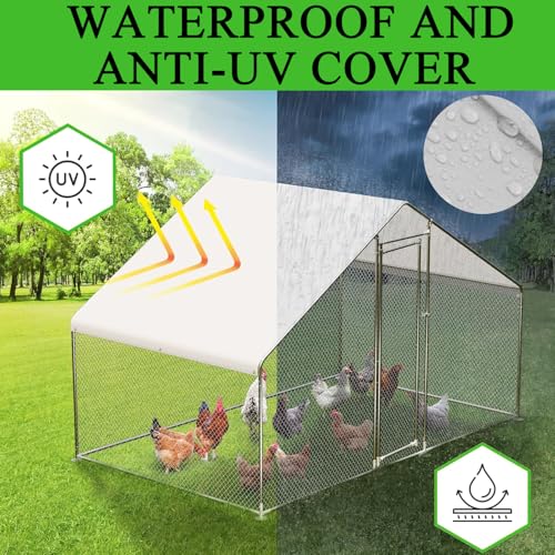 DLronwey Chicken Coop Cover Waterproof Accessories,11.5x6.3 ft Chicken Run Cover for Winter,Waterproof Insulated Chicken Coop Tarp with 25 Pcs Ball Bungees Cords(1 Pcs)
