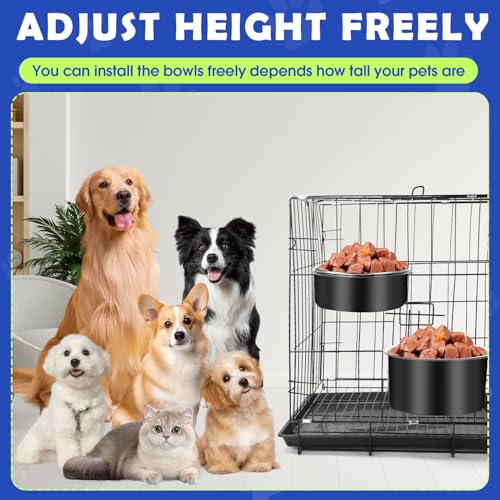 Attachable Dog Bowls for Crates, ShineMe 40oz & 60oz Dog Kennel Food and Water Bowl, 7.1 x 3.7” & 6.3 x 2.6” Dogs Crate Bowls Hanging No Spill for Large or Medium Dogs, Set of 2 Black - color: Black (60oz+40oz)