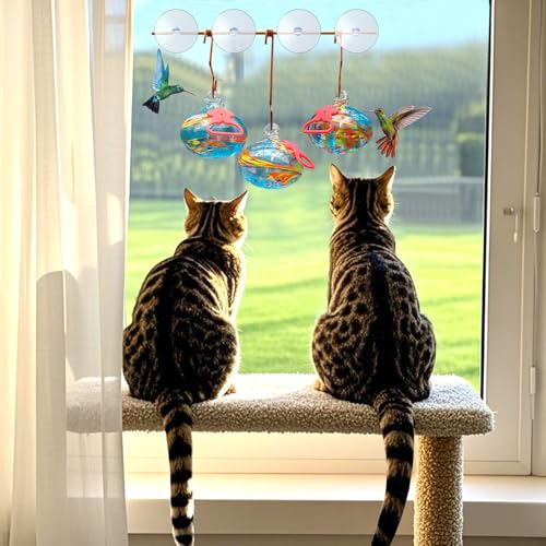 Pozfun Window Hummingbird Feeder with Suction Cups,Hand-Blown Glass Hummingbird Feeders for Outdoors Window Mounted with Metal Hook,Close Bird Watching,Finch in Garden,Yard(Blue) - color: Phoenix Tail Blue