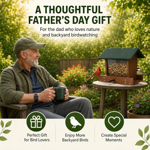 Bird Feeders for Outdoors Hanging, Recycled HDPE Bird Feeder with 2.2 LB Capacity, Clear Seed Reservoir, Flip-Top Roof for Easy Refilling, No Assembly Required, Weatherproof Wild Bird Feeder