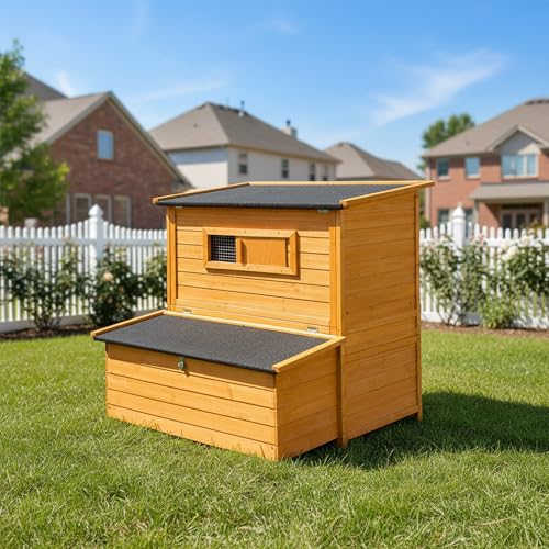 2-Story Chicken Coop for 6-8 Chickens, Sturdy and Easy to Assemble | Spacious 3 Nesting Boxes, Easy-To-Clean Pull-Out 2 Trays, Featuring A Foldable Ramp, And Asphalt Roof