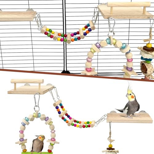 5-in-1 Parakeet Toys Set: Detachable Bird Playground with Wooden Perch, Swing, Ladder, & Platform Cage Accessories for Cockatiel, Conure, Lovebird, Budgie, Finch