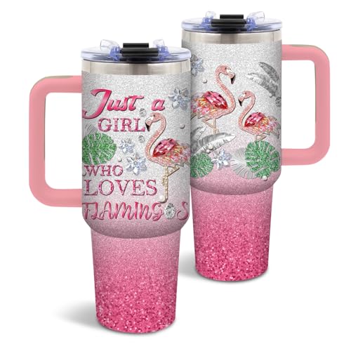 DUUV Pink Flamingo Tumbler 40oz, Insulated Flamingo Gift for Women Girl | Just a Girl Who Loves Flamingos Tumbler Leakproof, Girly Flamingos Mug, Christmas Thanksgiving Birthday Gift, 1 Pack - color: Diamond Flamingo