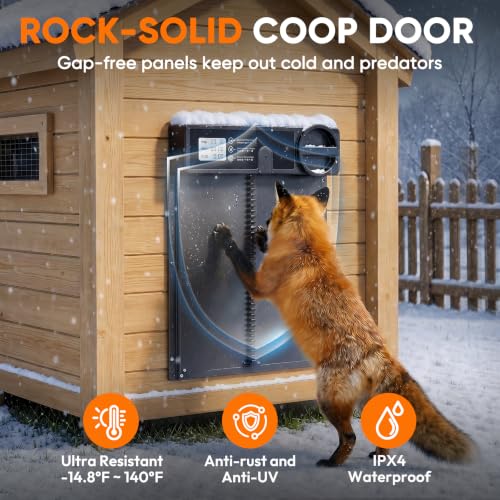 INNOLAND Large Size Automatic Chicken Coop Door - Reinforced Gear Drive | Anti-Pinch Automatic Chicken Door, Timer & Manual Mode, Battery Powered Chicken Coop Door, Aluminum Alloy & External Track