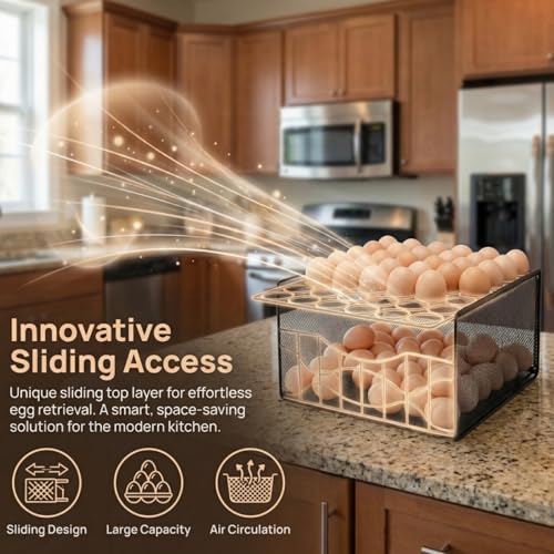 WRINGKIT Large Egg Basket for Gathering, Holds 36 + 100 Eggs | 2 Tier Fresh Egg Collecting Holder with Slide Tray, Metal Wire Farm Eggs Storage Rack for Counter, Easter Egg, Fruit, Veggie