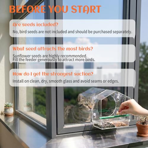 Cat Window Bird Feeder for Indoor Cats, Bird Watching TV for Cats | Clear Acrylic Outdoor Bird Feeding Station with Strong Suction Cups for Enrichment, Mental Stimulation & Boredom Relief