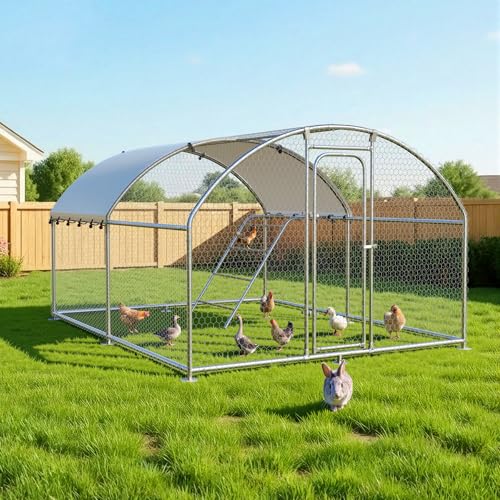 10 x 13.2 x 6.4 FT Metal Chicken Run, Chicken Coop with Cover | Reinforced frame, Walk-in Chicken Coop, Waterproof Cover, Side Hardware Cloth, Roosting Perch, Backyard & Farm Use - size: 157.5"L x 117.6"W x 78.0"H