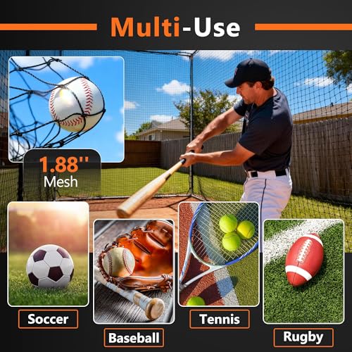 ORIENGEAR Baseball Batting Cage Nets, ONLY NET, 70'L/55'L/35'L/20'L Baseball and Softball Cage Netting, 1.88" #45 Mesh, Professional Fully Enclosed PE Hitting Cage Net with Door, Without Poles - size: 55'*12'*12'