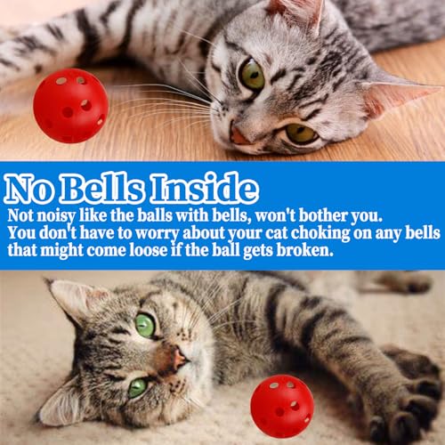 12Pcs Cat Ball Toy, Low Noise No Bells Holey Plastic Cat Balls, Funny Interactive Cats Toys for Indoor Cats, Firm Toy Balls for Kitten Puppy Ferret Bird (1.65", Red) - color: Red, 12/Pack
